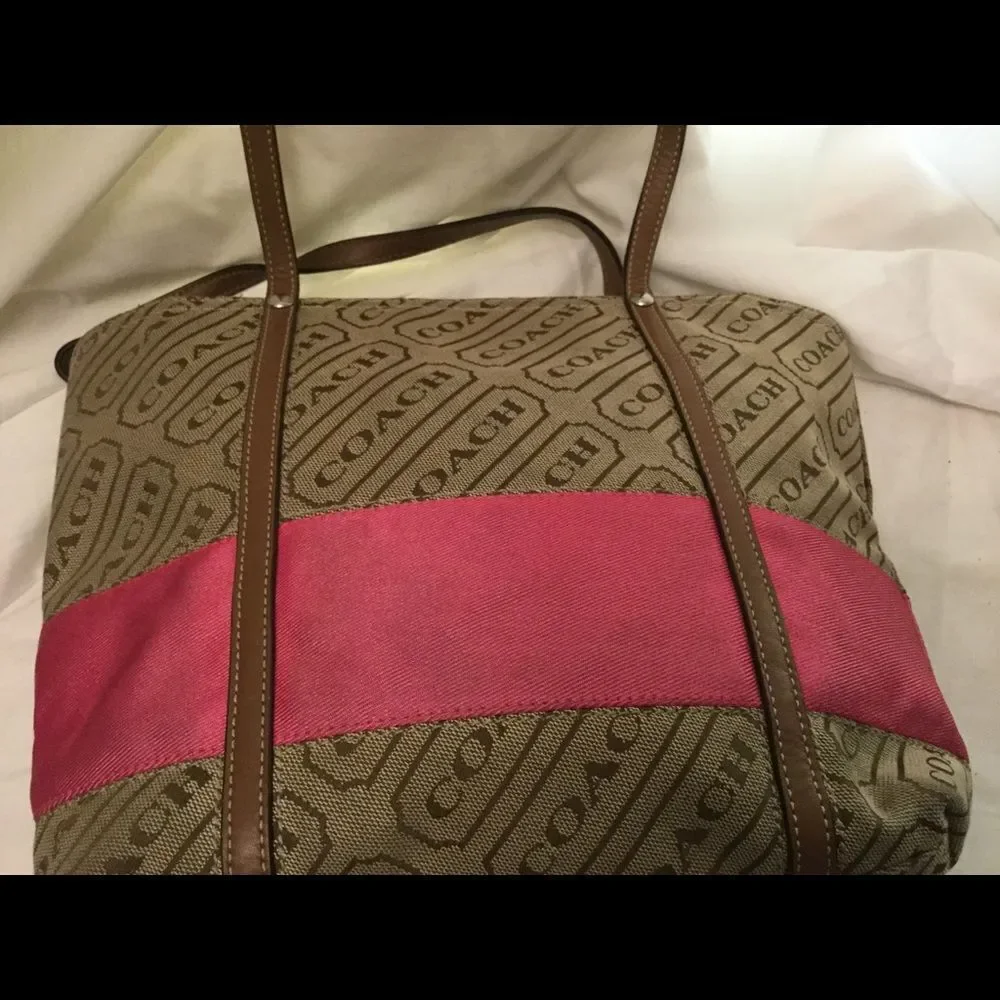 Coach Signature Stripe Handbag Tote Bag F12252 - Picture 6 of 10